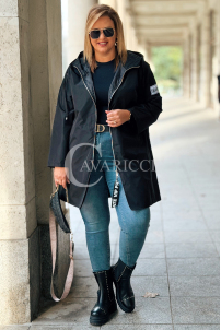 Schwarze Parka SALLY mit Kapuze & Aufgerolltem Ärmel