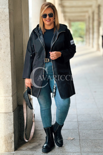 Schwarze Parka SALLY mit Kapuze & Aufgerolltem Ärmel