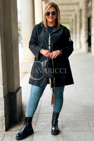 Schwarze Parka SALLY mit Kapuze & Aufgerolltem Ärmel