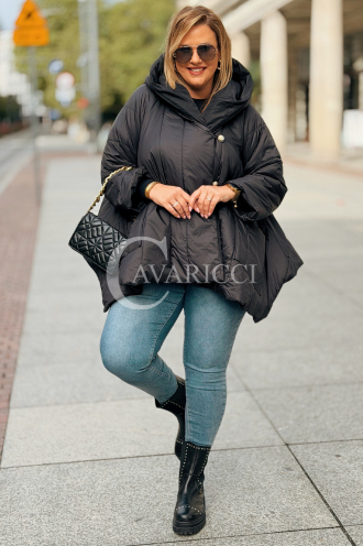 DAISY Lockere Gesteppte Kapuzenjacke – Schwarz | Winter