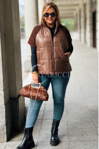Schokoladenfarbene Steppweste Plus Size mit Strickärmeln