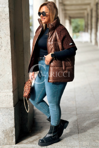 Schokoladenfarbene Steppweste Plus Size mit Strickärmeln