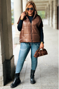 Schokoladenfarbene Steppweste Plus Size mit Strickärmeln