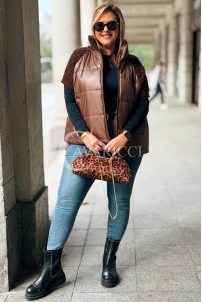 Schokoladenfarbene Steppweste Plus Size mit Strickärmeln
