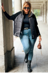 ROSE Gesteppte Weste in Plus-Size mit Strickärmeln und Taschen in Schwarz