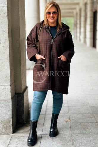 Aurora Plus Size Steppjacke mit Kapuze Schokolade