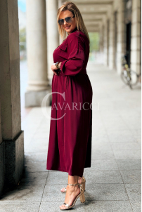 MIA Elegantes Plus Size Kleid Bordeaux mit Gürtel & Kragen