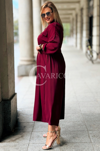 MIA Elegantes Plus Size Kleid Bordeaux mit Gürtel & Kragen