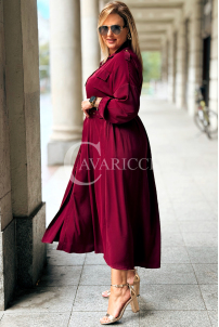 MIA Elegantes Plus Size Kleid Bordeaux mit Gürtel & Kragen