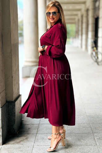 MIA Elegantes Plus Size Kleid Bordeaux mit Gürtel & Kragen