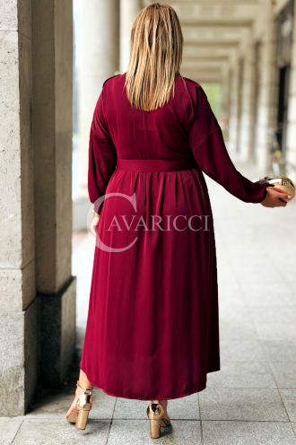 MIA Elegantes Plus Size Kleid Bordeaux mit Gürtel & Kragen