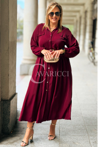 MIA Elegantes Plus Size Kleid Bordeaux mit Gürtel & Kragen