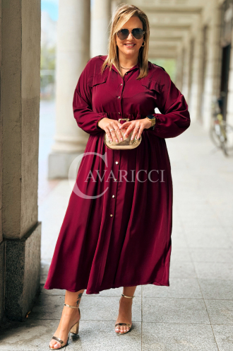 MIA Elegantes Plus Size Kleid Bordeaux mit Gürtel & Kragen