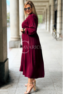 MIA Elegantes Plus Size Kleid Bordeaux mit Gürtel & Kragen