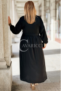 Elegantes Schwarzes Plus Size Kleid mit Gürtel & Kragen