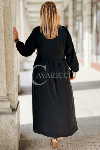 Elegantes Schwarzes Plus Size Kleid mit Gürtel & Kragen