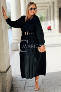 Elegantes Schwarzes Plus Size Kleid mit Gürtel & Kragen