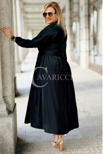 Elegantes Schwarzes Plus Size Kleid mit Gürtel & Kragen