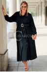 MIA Kleid Plus Size Lang Mit Gürtel Knöpfe Kragen in Schwarz