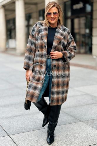HEIDI Karierter Plus Size Mantel in Schokolade | Knöpfe