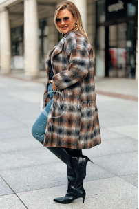 HEIDI Karierter Plus Size Mantel in Schokolade | Knöpfe