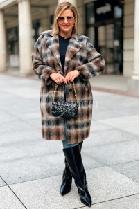 HEIDI Karierter Plus Size Mantel in Schokolade | Knöpfe