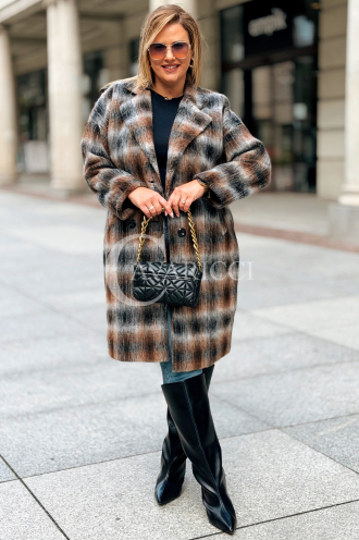HEIDI Karierter Plus Size Mantel in Schokolade | Knöpfe
