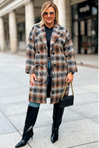 HEIDI Karierter Plus Size Mantel in Schokolade | Knöpfe