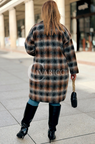 HEIDI Karierter Plus Size Mantel in Schokolade | Knöpfe