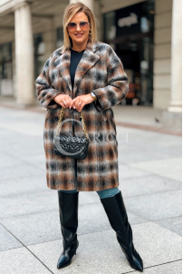 HEIDI Karierter Plus Size Mantel in Schokolade | Knöpfe