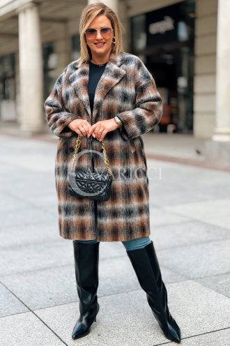 HEIDI Karierter Plus Size Mantel in Schokolade | Knöpfe