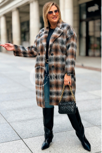 HEIDI Karierter Plus Size Mantel in Schokolade | Knöpfe