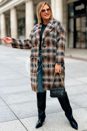 HEIDI Karierter Plus Size Mantel in Schokolade | Knöpfe
