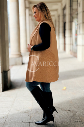 Warme Damen-Weste PENNY Plus Size Lammfell Beige