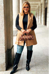 Warme Damen-Weste PENNY Plus Size Lammfell Beige
