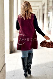 Warme Damen Weste Plussize Bordeaux Lammfell Lang