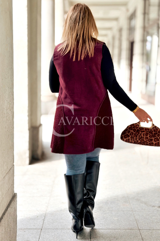 Warme Damen Weste Plussize Bordeaux Lammfell Lang