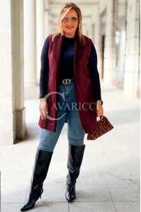 Warme Damen Weste Plussize Bordeaux Lammfell Lang