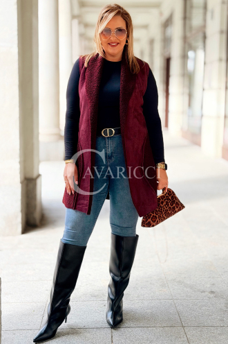Warme Damen Weste Plussize Bordeaux Lammfell Lang