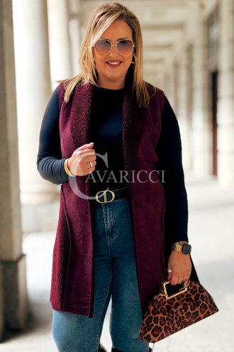 Warme Damen Weste Plussize Bordeaux Lammfell Lang