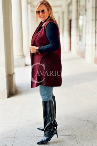 Warme Damen Weste Plussize Bordeaux Lammfell Lang