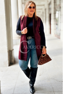 Warme Damen Weste Plussize Bordeaux Lammfell Lang