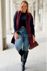 Warme Damen Weste Plussize Bordeaux Lammfell Lang