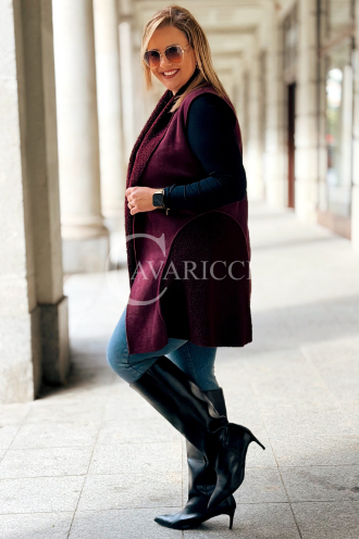 Warme Damen Weste Plussize Bordeaux Lammfell Lang