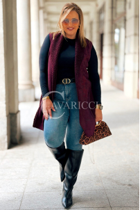 Warme Damen Weste Plussize Bordeaux Lammfell Lang