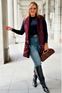 Warme Damen Weste Plussize Bordeaux Lammfell Lang