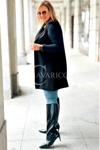 Schwarze Damen Teddyfleece Weste Plus Size Lang Warm
