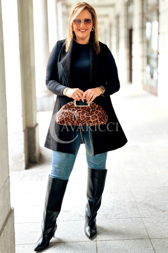Schwarze Damen Teddyfleece Weste Plus Size Lang Warm