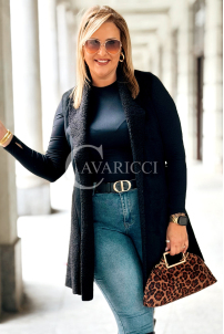 Schwarze Damen Teddyfleece Weste Plus Size Lang Warm