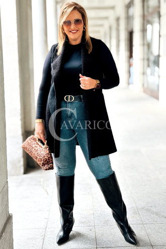 Schwarze Damen Teddyfleece Weste Plus Size Lang Warm